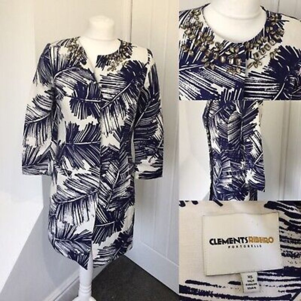 𝅺CLEMENTS RIBEIRO Jewel Blue Feather Print Coat